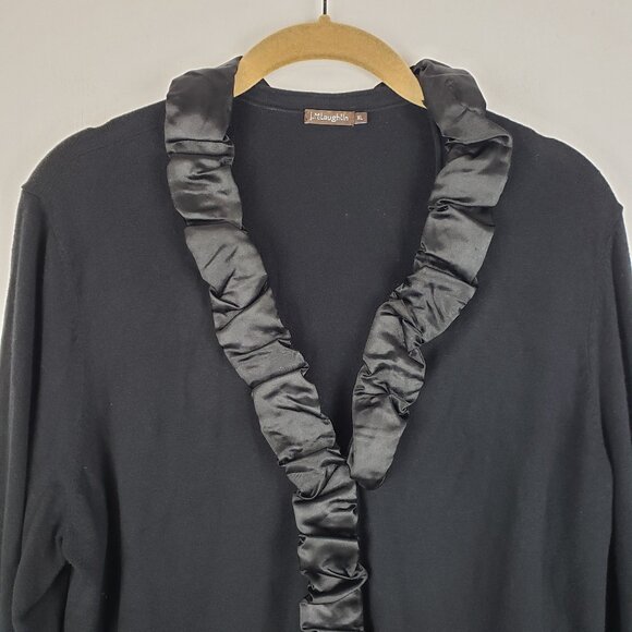 J McLaughlin Satin Ruffle V-Neck Cardigan Sweater Black Dressy Womens Size XL - Picture 3 of 7